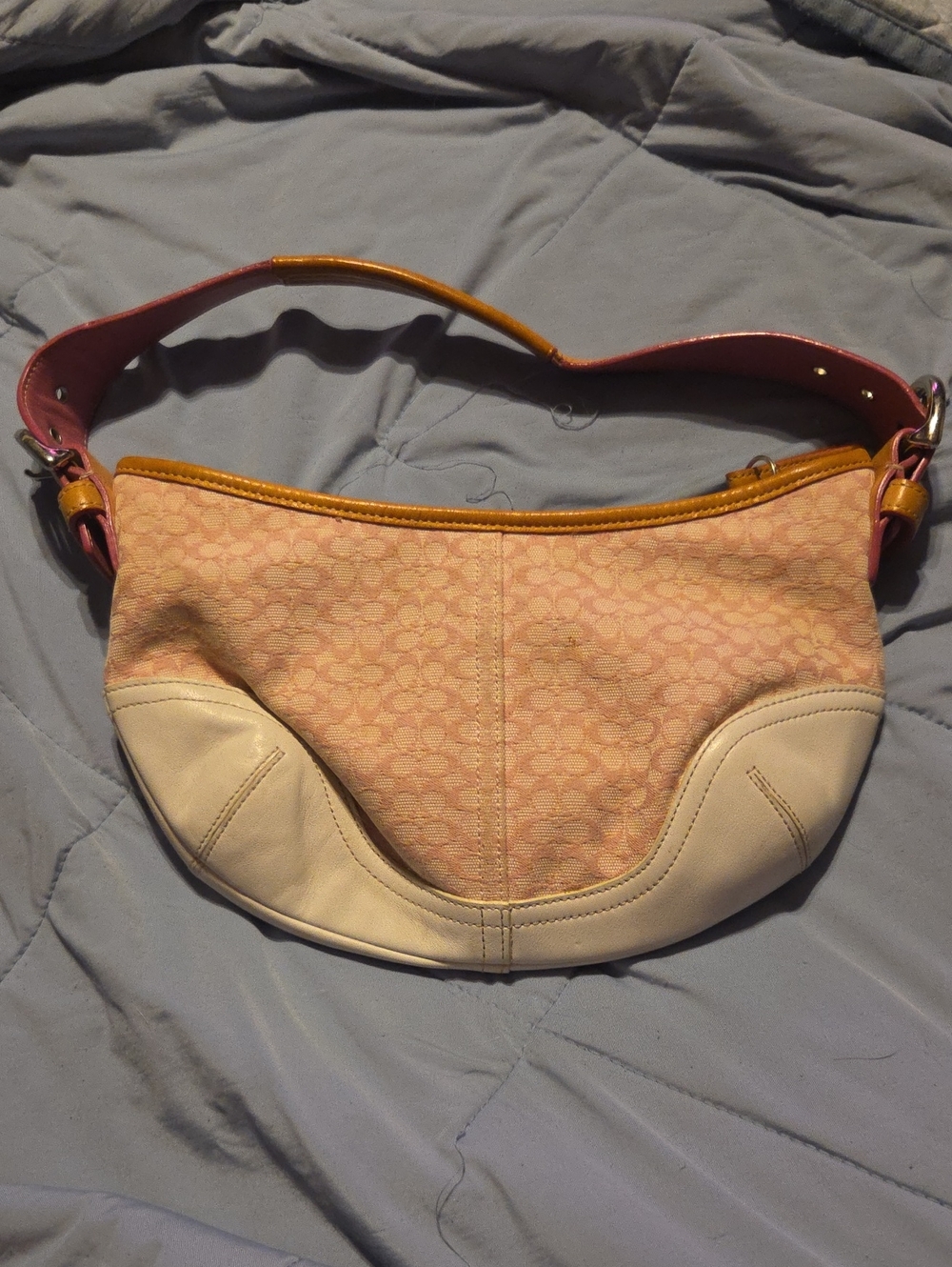 Authentic Vintage Coach Pink and Cream Signature-Print Shoulder Bag